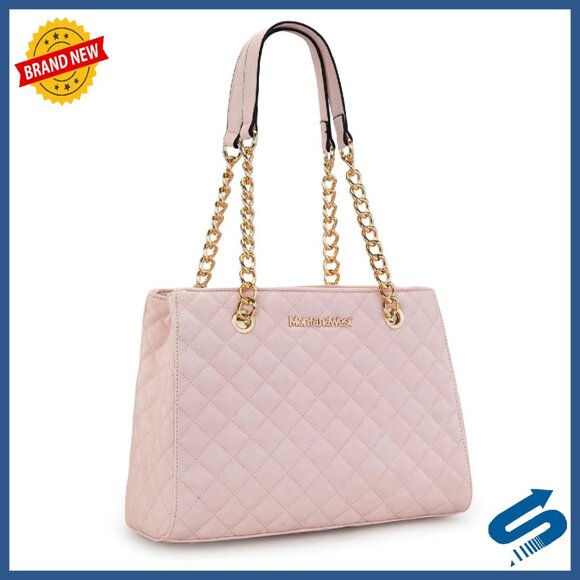 Handbags - Medium Quilted Tote Bag with Chain Strap for Laptop & Daily Use